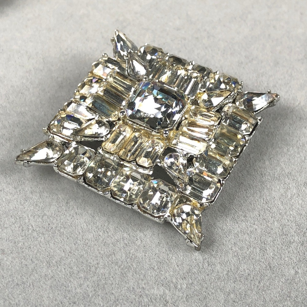 Vintage Brooch Pin 3pc‎ Lot Blue Clear Rhinestone Crystals Silver Tone MCM - Picture 10 of 15